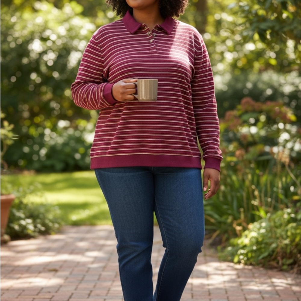 Wiholl Pink Striped Long Sleeve Polo Shirt